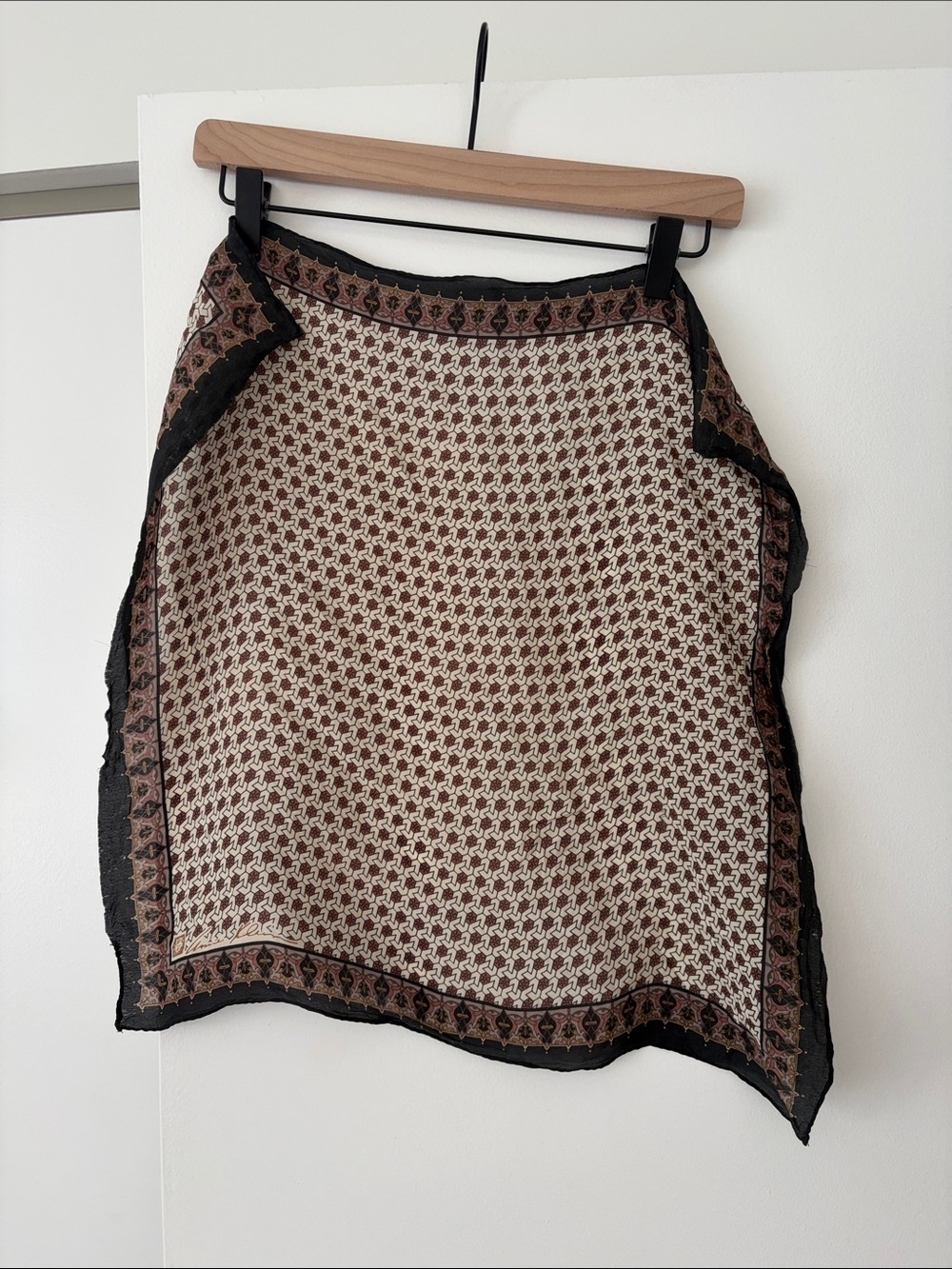 Lightweight Patterned Square Scarf in Cream and Brown
